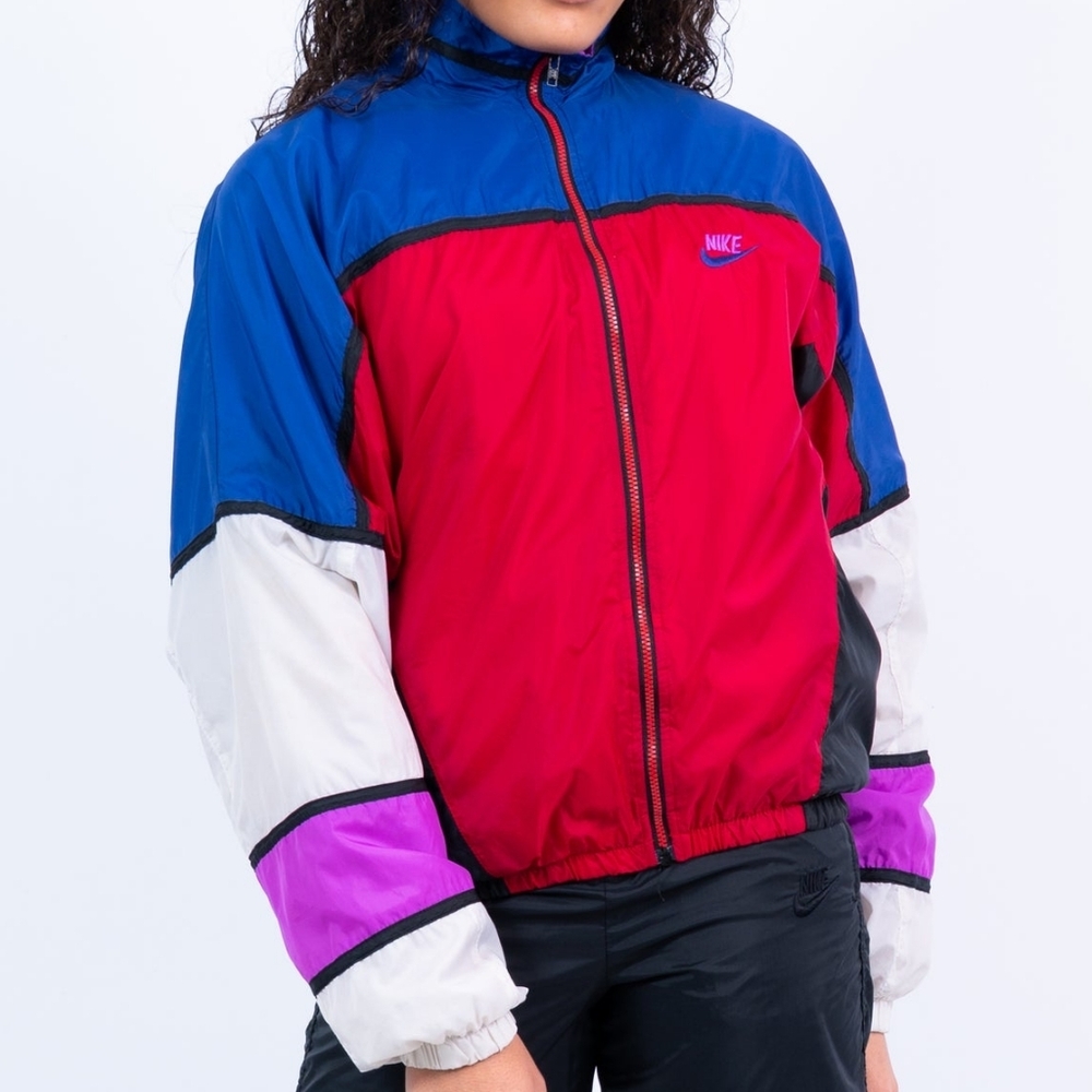 Nike Vintage 90s Style Colorblock Windbreaker Jacket Red Blue Purple Womens L - Picture 2 of 11